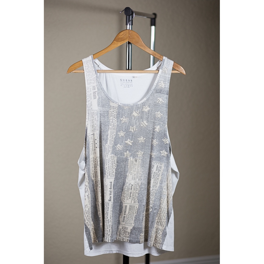 Guess American Flag Newspaper Graphic Top - XL